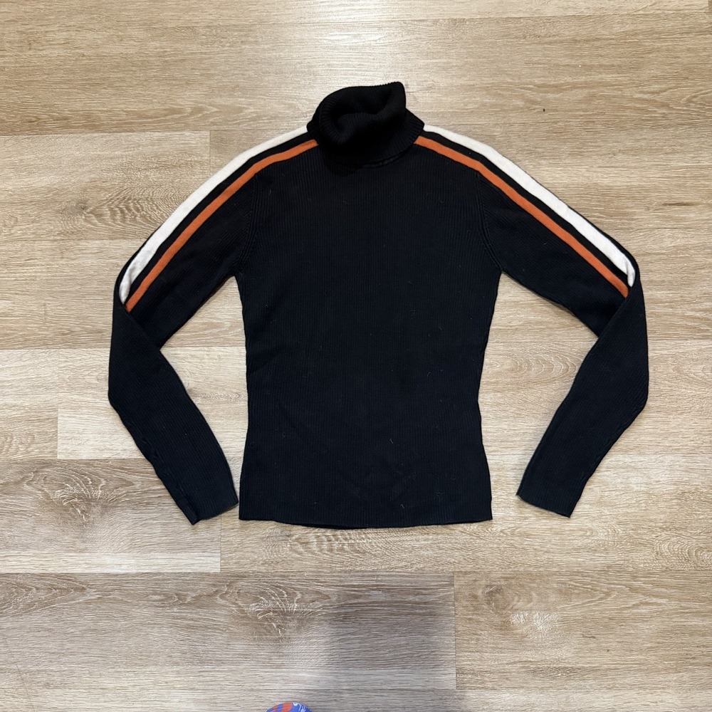 Y2K Harley-Davidson Ribbed Racing Stripe Turtleneck Sweater Women S Black Biker